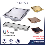 HEMOS BATHROOM FITTINGS STAINLESS STEEL SUS 304TILES INSERT FLOOR DRAIN FLOOR TRAP GRATING