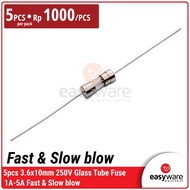[5 PCS] 3.6x10mm 250V Glass Tube Fuse Slow Fast blow 1A 2A 3A 5A 3.15A T1A F1A T3.15A F3.15A Fast Sl