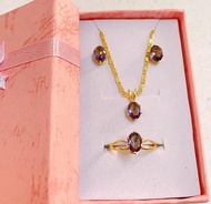 18k Bangkok gold 3in1 Zircon Stud Necklace Ring Adjustable Size