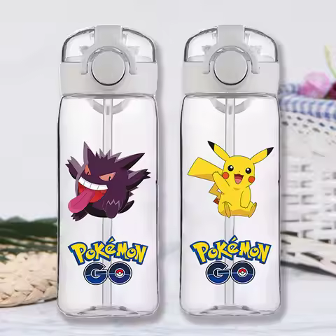 400ml Pokemon Transparent Plastic Straw Cups Cartoon Pikachu Outdoor Portable Water Bottles Boys Gir