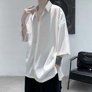 เสื้อเชิ้ตแขนสั้นติดกระดุม Manfinity Homme สำหรับผู้ชาย สีขาวล้วน ฤดูร้อน ไซส์ใหญ่พิเศษ สไตล์ City B