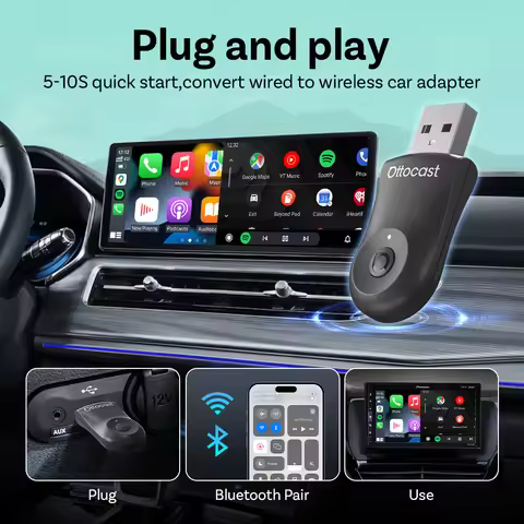OTTOCAST Wireless CarPlay AI Mini Box Android Auto Box Plug&Play Automatic Connection For 99% Origin