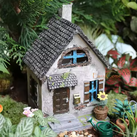 Fairy Garden House Rustic Resin Miniature Cottage Hut Woodland Gnome Farmhouse Miniature Dwellings M