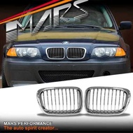 A Pair Front Hood Grille Grill Chrome Black 4DR For BMW E46 3-Series 98-01 - intl