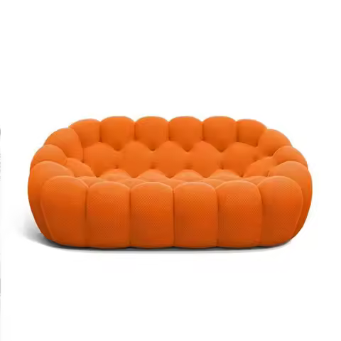 79inches Orange Bubble Sofa Modern 3D Honeycomb Fabric Curved Couch, 2 Seater Lazy Sofa for Living R