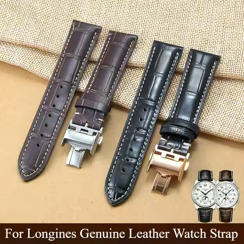 Anti-Stain Easy-cleaning Premium Calfskin Leather Watch Strap for Longines Presence/Master Collectio