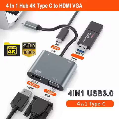USB C to HDMI/VGA Adapter - Thunderbolt 3 Converter with 4K/1080P & Fast Charging for MacBook & Type