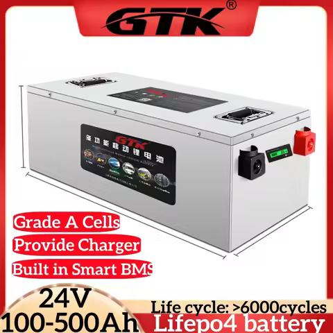 GTK 24V 200ah Lifepo4 Battery 100Ah 150Ah 250Ah 300Ah 350Ah 400Ah 500Ah Rechargeable for 2000W Solar