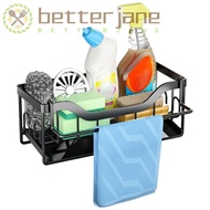 BETTER-JANE Sponge Holder, Stainless Steel 24*9*10 CM Kitchen Sink Organizer, Serviceable Black Sink Organizer Kitchen