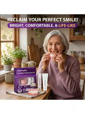 Snap-On Full Mouth Silicone Dentures, Upper Lower Realistic False Teeth for Adult Smile Makeover