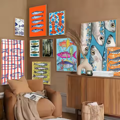 Colorful Sardine Lobster Fish Ocean Poster Good Quality Prints And Posters Vintage Room Bar Cafe Dec
