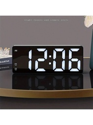 1 Pieza Reloj De Alarma Electrónico Digital, Gran Pantalla Led De Visualización De Temperatura, Espejo Negro 12/24 Horas, Función De Repetición, Conexión Usb O Alimentación Por Aaa Para Dormitorio Y Sala De Estar (baterías Y Adaptadores No Incluidos)