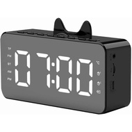 Mothcattl Q9 Bluetooth 5.0 Wireless Desktop Rechargeable Clock Subwoofer Speaker, Insert Card Clock Speaker with USB Cha