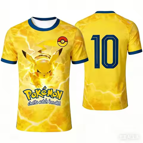 2026 New Bandai Japanese Anime Pikachu Thunderbolt #10 Soccer Jersey 2025 Yellow Blue Anime Streetwe