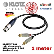 KLOTZ IY204 XLR female to 2 RCA Amphenol plugs 1 meter