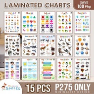 【hot sale】 5PCS Kids Educational Wall Chart Laminated Poster A4 size Alphabet Abakada Abc Colors Sh