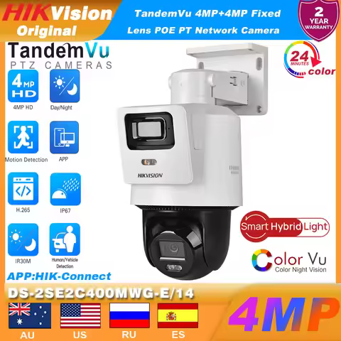 Hikvision DS-2SE2C400MWG-E/14 POE Color TandemVu 4MP+4MP Fixed Lens PT Network Camera Hik-Connect Sm