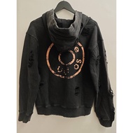 4HN1 AC * New Style Distressed Hole Round Logo Zipper Hooded Sweatshirt