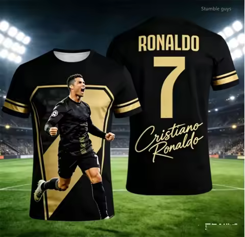 Summer Men Ronaldo 7 T-shirt Football Sportswear Short Sleeve Fashion Oversized Daily Wear Tops Kids