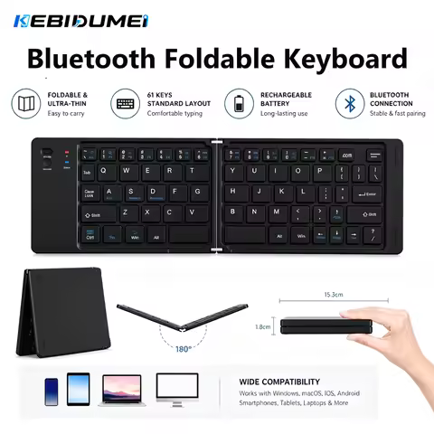 KEBIDUEMEI Bluetooth Foldable Keyboard Mini Rechargeable Keyboard Portable Slim Keyboard Computer Ac
