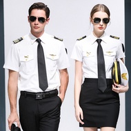 Men's and Women's Same Shirt Aviation Uniform Pilot Stewardess Uniform Pilot Air Crew Short Sleeve S