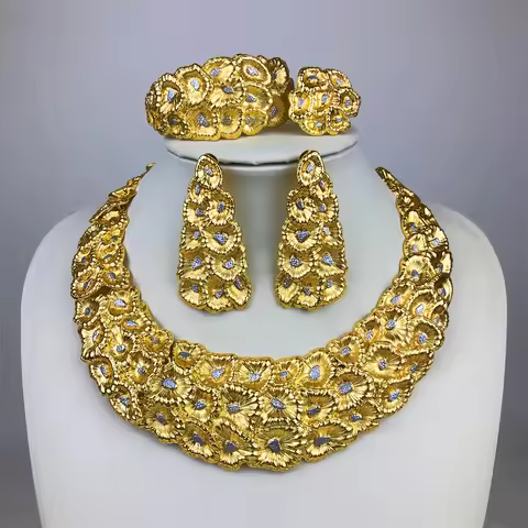 ESALE Women Jewelry Set Gold Plated Necklace Round Pendant Simple Earrings Bracelet Banquet Party Gi