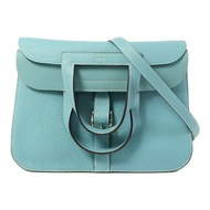 HERMES Clemence皮革Halzan 31銀扣手挽肩背兩用袋Bleu Saint