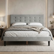 LOFT Living EBONY Queen Size Velvet Fabric Bed Frame