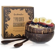 Coconut Bowl Set with Wooden Spoons – Eco-Friendly Acai Bowls, Yogurt Bowls & Smoothie Bowl – Ideal 