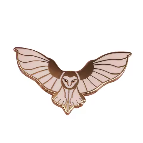 Barn owl in flight hard enamel pin shiny bird brooch beautiful elegant addition to backpack costume