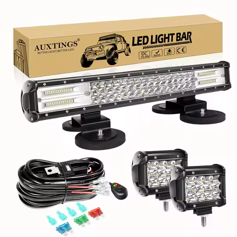 15-23 inch 216W-324W LED Light Bar with 12V Wiring Harness Kit, 2 pcs 18W Spotlight and Magnetic Bra