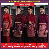 ZH Baju Melayu Jakel LIMITED Slim-Fit Jakel Baju Melayu Cutting Slim-Fit Maroon Red Magenta Edition