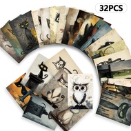 Vintage 32pcs Chic Watercolor Cats, Thick Cardstock, High-definition Printing, Decorative Stickers, 