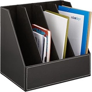 Relaxdays Magazine File Faux Leather 4 Compartments DIN A4-C4 Sturdy Standing Folder H x W x D x D x