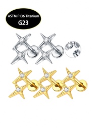1pc F136 Titanium 16G Four-Pointed Star Cartilage Earring Helix Tragus Stud Flatback Labret Jewelry 