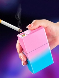 1個男女適用漸變粉紅色和藍色創意設計時尚的可充電usb香煙打火機,附帶20支整包香煙和鎢絲,適合作為派對禮品