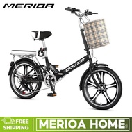 【In stock】MER Foldable Bicycle Women's New Super Lightweight Portable Bicycle 20 inch 16 Small Installation Free Mini Variable Speed Adult BZWR
