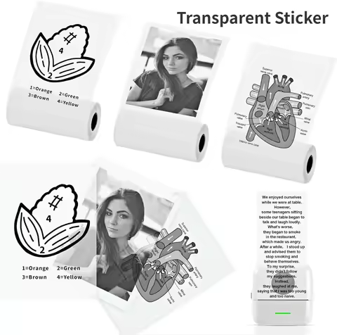 Transparent Adhesive Thermal Sticker Paper for M02/T02/M02 Sticker Photo Printer and 57mm Width Prin