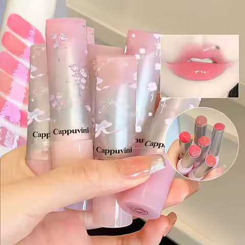 Flowers Mirror Glass Solid Lip Gloss Hydrating Shine Lip Glaze Moisturizing Peach Apricot Tint Jelly