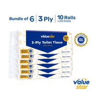 [Bundle of 6] ValueStar 3-Ply Toilet Tissue (10x200 sheets)