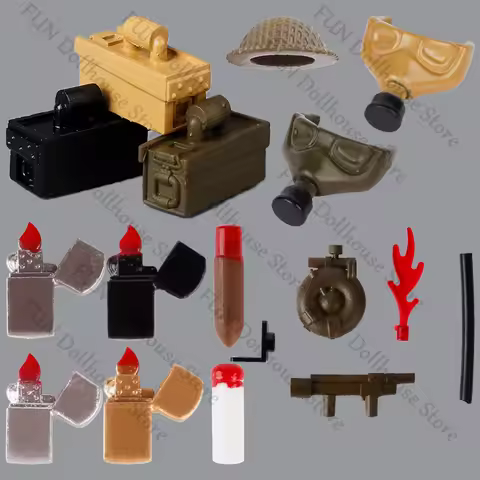 WW2 British Military Soldiers Figures Helmet 3D Printed Building Blocks Gas Mask Flamethrower Lighte