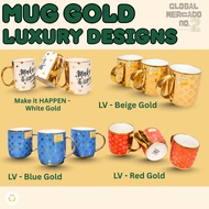 1PCS Golden Handle MUG LV-Inspired Beige Gold Luxury Ceramic LV style coffee & Tea mug baso kapehan