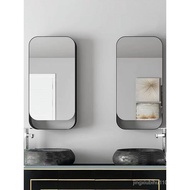 （in stock）Storage Mirror Cabinet Wall-Mounted Bathroom Living Room Mirror Washstand Bathroom Wall-Mounted Black Nordic Light Luxury Square Custom
