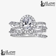iLove Jewellery 925 Sterling Silver 18K White Gold Plated 1.4ct Oval Cut Row Diamond Cubic Zirconia