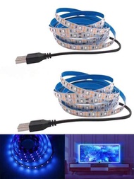 1捲藍光LED燈條，60/120顆USB供電，單色，柔軟的室內裝飾燈，背面帶有膠帶，易於安裝。不防水，適合電視、電腦、櫥櫃背光裝飾。