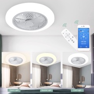 80W 21Inch Modern Intelligent Ceiling Fan Lamp Bedroom Decoration Lamp Mute Fan Lamp Control by Phone W/ Remote Control