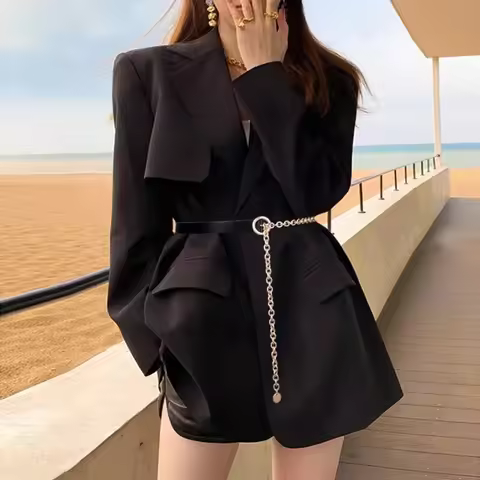 Thin Belt Women's Metal Black Waist Chain Fashion Shirt Decorative Suit with Versatile Dress Shirt C