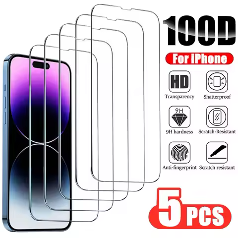 5Pcs Tempered Glass Screen Protector for IPhone 14 13 11 15 Pro Max 12 Mini I Phone XS XR X 8 7 6S P