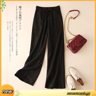 LAHSTORE wide-leg straight pants in linen with elastic waistband and waistband QD07 (Brown)