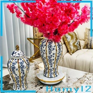 [HOMYL2] Ceramic Tea Canister Tin Chinese Temple Jar Porcelain Ginger Jar for Bedroom Party Centerpi